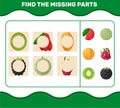 Find the missing parts of cartoon fruits. Searching game. Educational game for pre shool years kids and toddlers Royalty Free Stock Photo