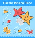 Find the missing piece puzzle game with starfish Royalty Free Stock Photo
