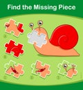 Find the Missing Piece puzzle game with cute snail Royalty Free Stock Photo