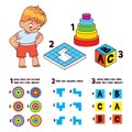 Find the missing piece. What does the object look like from above. Educational game for children