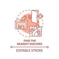 Find nearest shelters terracotta concept icon