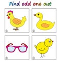 Find odd one out - game for kids. Worksheet.