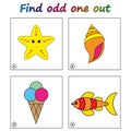 Find odd one out - game for kids. Worksheet.