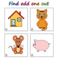 Find odd one out - game for kids. Worksheet.