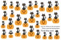 Find owl among cats on pumpkins, halloween fun education puzzle game for children, preschool worksheet activity for kids, task for