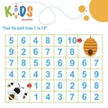 Find the path from 1 to 10. Easy colorful math worksheet practice