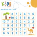 Find the path from 1 to 10. Easy colorful math worksheet practice