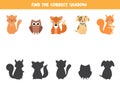 Find the right shadow of animals. Matching game for kids Royalty Free Stock Photo