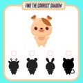 Find the right shadow. Cute cartoon dog. Educational game with animals. Logic games for children with an answer. A Royalty Free Stock Photo