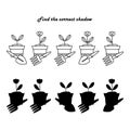 Find the right shadow-an educational game for children. Set with silhouettes of potted seedlings .