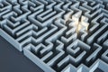 Making decision concept with bright light spot in dark grey maze. 3D rendering Royalty Free Stock Photo