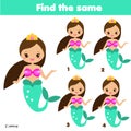 Find the same pictures children educational game. Find same mermaids