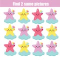 Find the same pictures children educational game. Find same cute stars