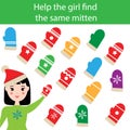 Find the same pictures children educational game with winter mittens