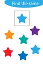 Find the same star, fun education game for children, preschool worksheet activity for kids, task for the development of logical
