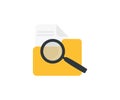 Find search file document, file folder. Using magnifying glass and searching files logo design.