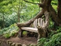 Serenity in Nature: A Quaint Tree Bench amidst Rolling Hills and Blooming Flowers