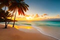 Serenity by the Sea: Discover a Beach Scene with Turquoise Waters and Golden Sand with Generative AI Royalty Free Stock Photo