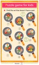 Find a set that does not have a pair. Puzzle for kids. Matching game, education game for children. Color image of frying pans and
