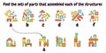 Find the sets of parts that assembled each of the structures. Matching game