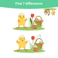 Educational game with cute chiken and Easter elements for toddlers. Royalty Free Stock Photo