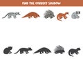 Find shadows of cute Asian animals. Educational logical game for kids.