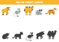 Find shadows of cute Asian animals. Educational logical game for kids.