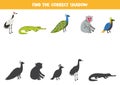 Find shadows of cute Asian animals. Educational logical game for kids.