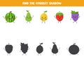 Find shadows of cute kawaii fruits. Educational logical game for kids