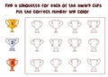 Find a silhouette for each of the award cups. Find the correct shadow. Find 2 same objects Royalty Free Stock Photo
