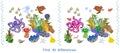 Find ten differences. Game for children with ecosystem of coral reef with different marine inhabitants