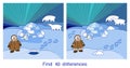 Find ten differences. Game for children with northern landscape Royalty Free Stock Photo