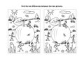 Find the differences visual puzzle and coloring page with apple and ants