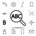 find text, abc, magnifier icon. Can be used for web, logo, mobile app, UI, UX
