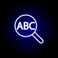 Find text, magnifier icon in neon style. Can be used for web, logo, mobile app, UI, UX