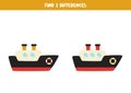 Find three differences between two cartoon ships.