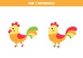 Find three differences between two cute roosters.