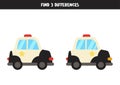 Find 3 differences between two cartoon police cars.