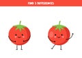 Find three differences between two cute tomatoes.