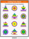 Find top view picture riddle with ring stacking toys Royalty Free Stock Photo