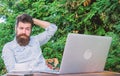 Find topic write. Online mass media worker. Write article for online magazine. Bearded hipster laptop surfing internet