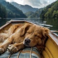 dog sleeps in a boat Royalty Free Stock Photo