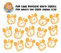 Find two identical alarm clocks. Educational game for children