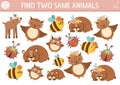 Find two same animals. Mothers day matching activity for children. Funny spring educational logical quiz worksheet for kids.