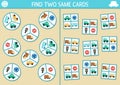 Find two same cards with transport. Transportation matching activity for children. Educational quiz worksheet for kids for