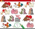 Find two same cartoon animal couples at Valentines day