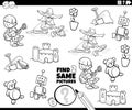 Find two same comic pictures educational task coloring page Royalty Free Stock Photo