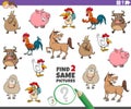 Find two same farm animals educational task for children