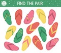 Find two same flip-flops. Summer matching activity for preschool children with beach shoes. Funny holiday activity for kids. Royalty Free Stock Photo