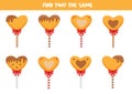 Find two the same heart lollipops.